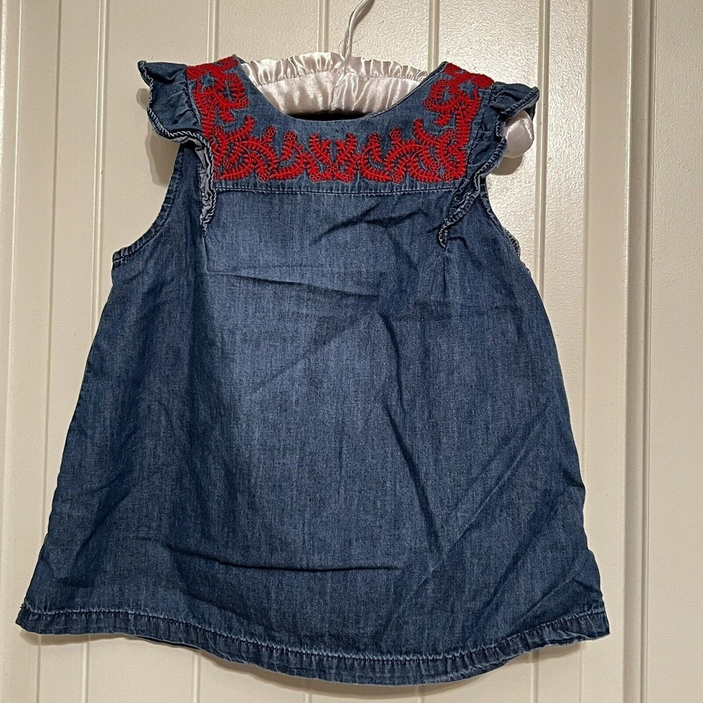 OshKosh B'Gosh Baby Girls' 5T Embroidered Chambray Ruffle Short Sleeve Top Blue
